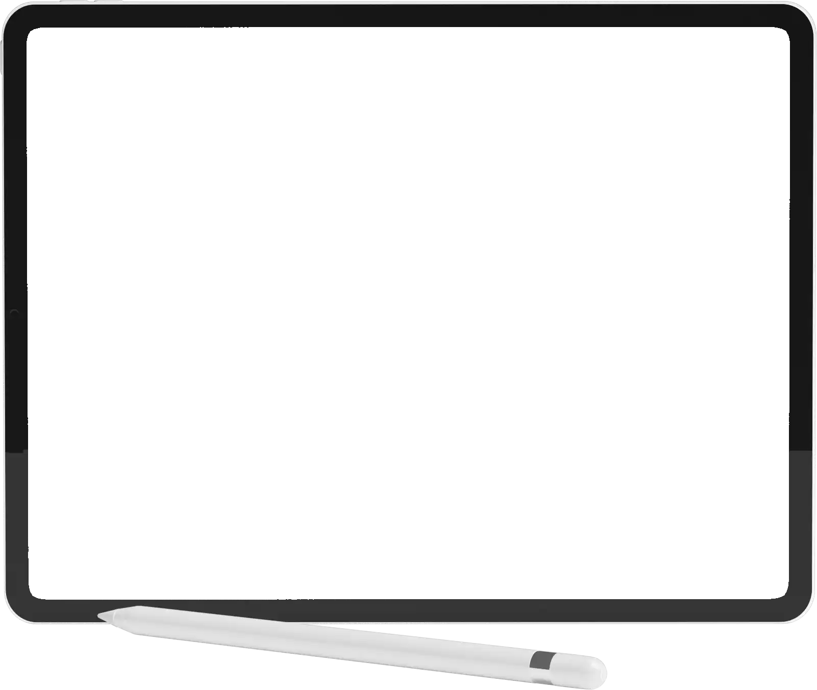 Tablet orizzontale su sfondo trasparente che mostra la sola cornice dello schermo senza contenuto